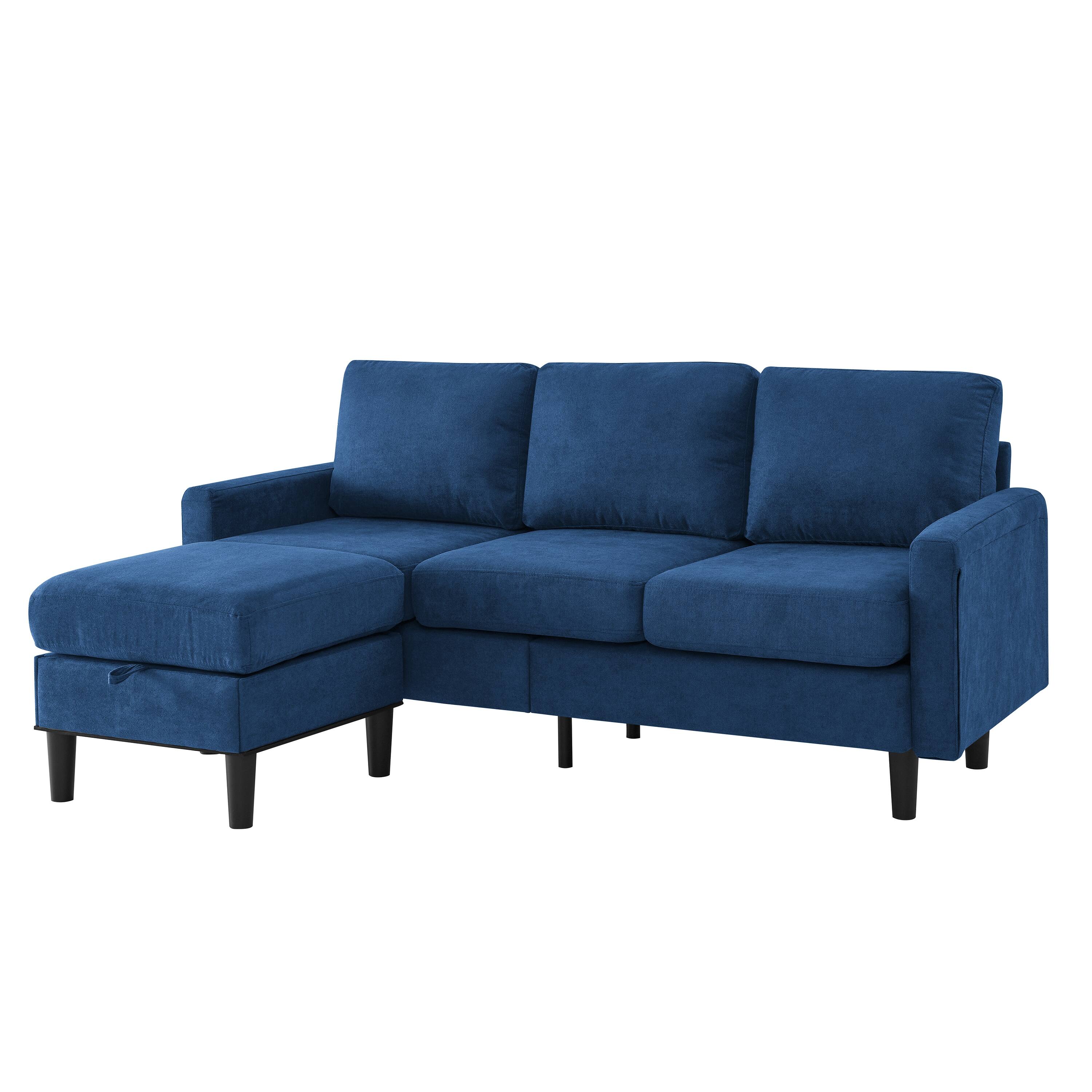 L Shaped Sectional Sofa Set 3-Seater Upholstered Couch with Reversible Storage Ottoman and Solid Wood Frame for Livingroom