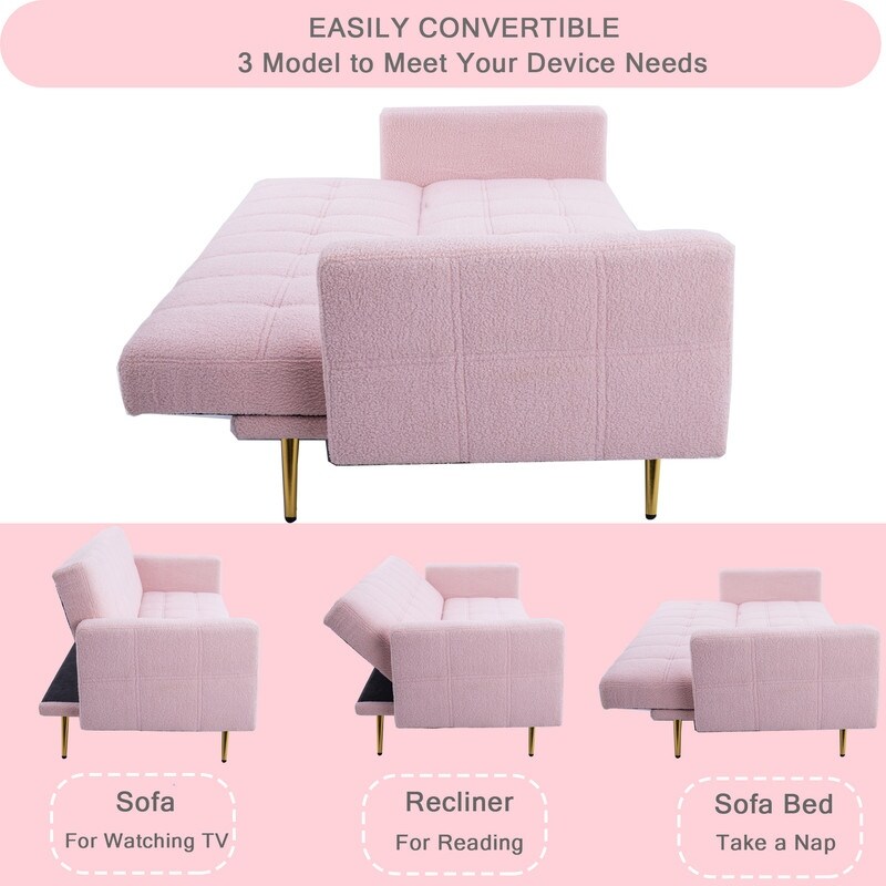 71.26 inch teddy velvet sofa bed with two pillows
