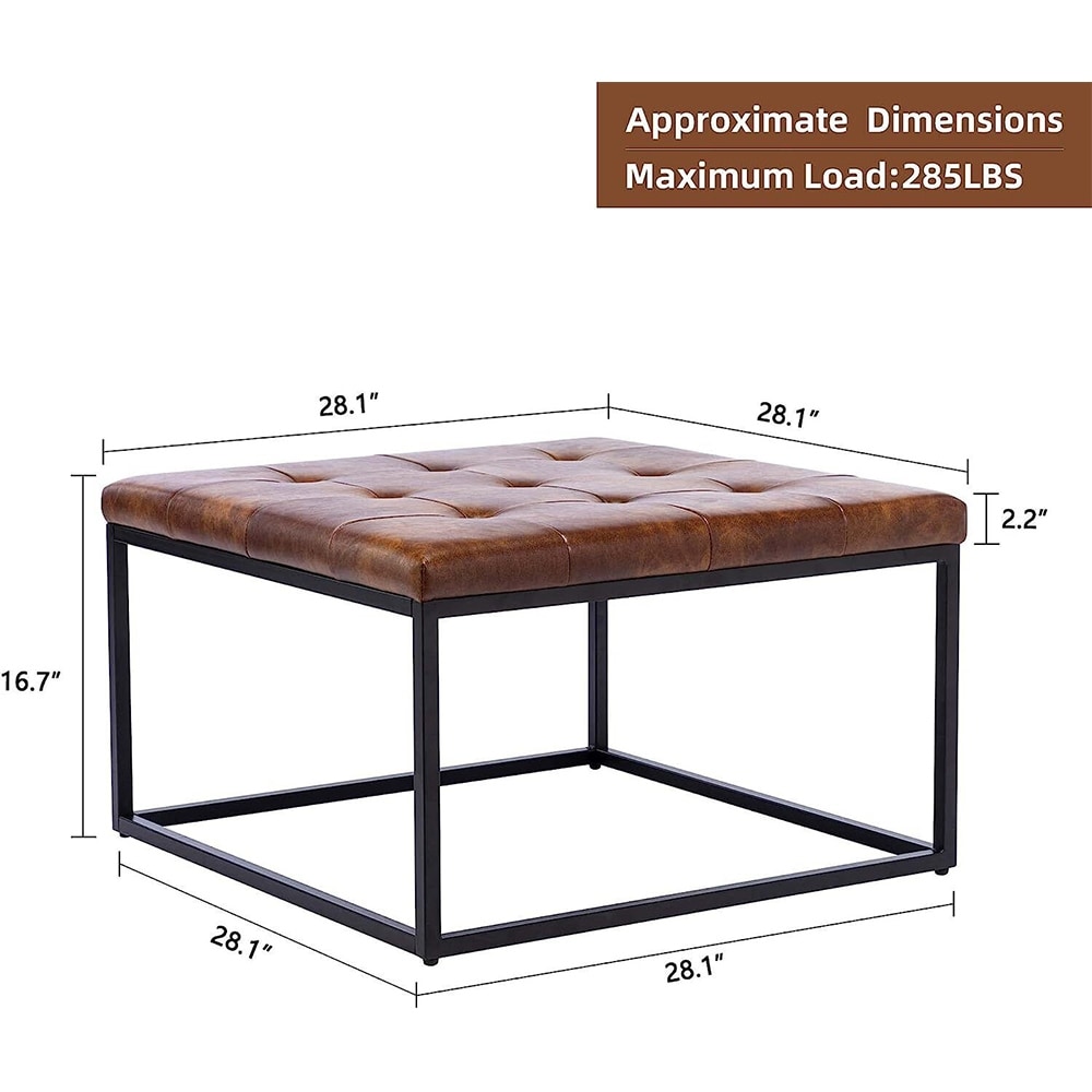 Upholstered Square Ottoman Coffee Table Modern Tufted Metal Base Brown