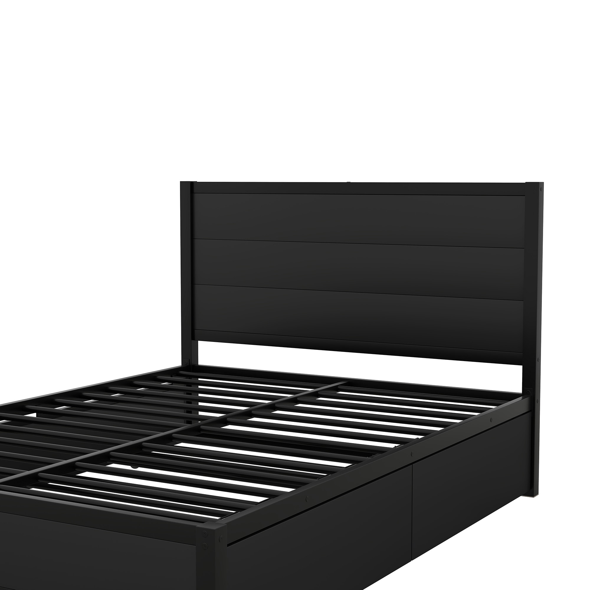 Full Size Platform Bed with Trundle and 2 Storage Drawers, Metal Bed Frame with Headboard, Storage Bed with Trundle for Bedroom