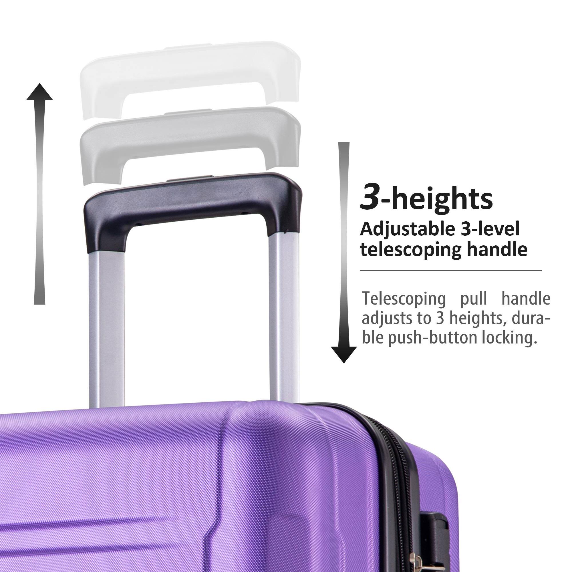2 Piece Complete Luggage Set Hard Shell ABS Lightweight Suitcase & Adjustable Telescoping Handle, TSA Lock Trunk Sets, Purple