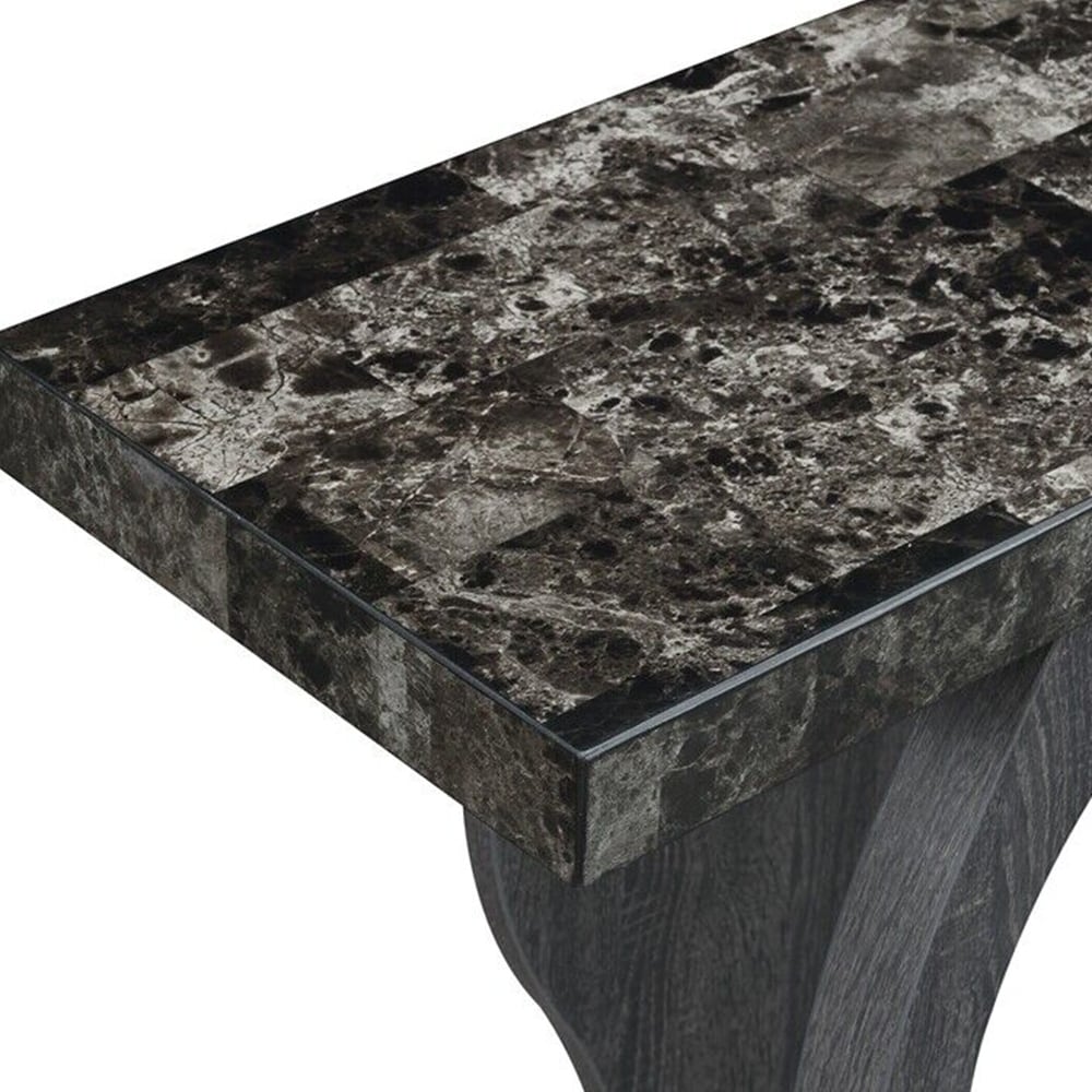 Modern Console Table in Weathered Gray and Faux Black Marble Wood - 54 x 84