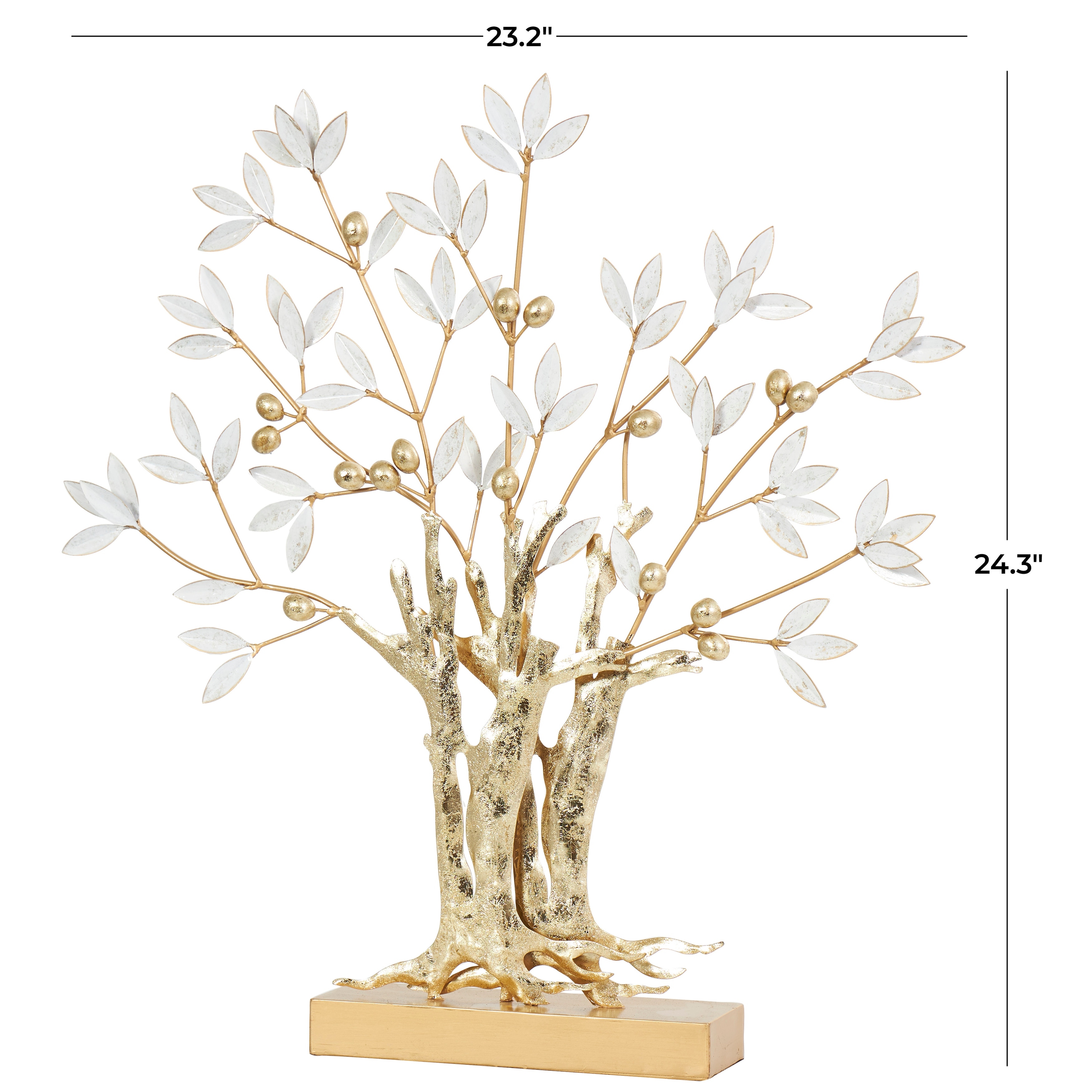 Gold Metal Metallic Tree Sculpture with White Leaves