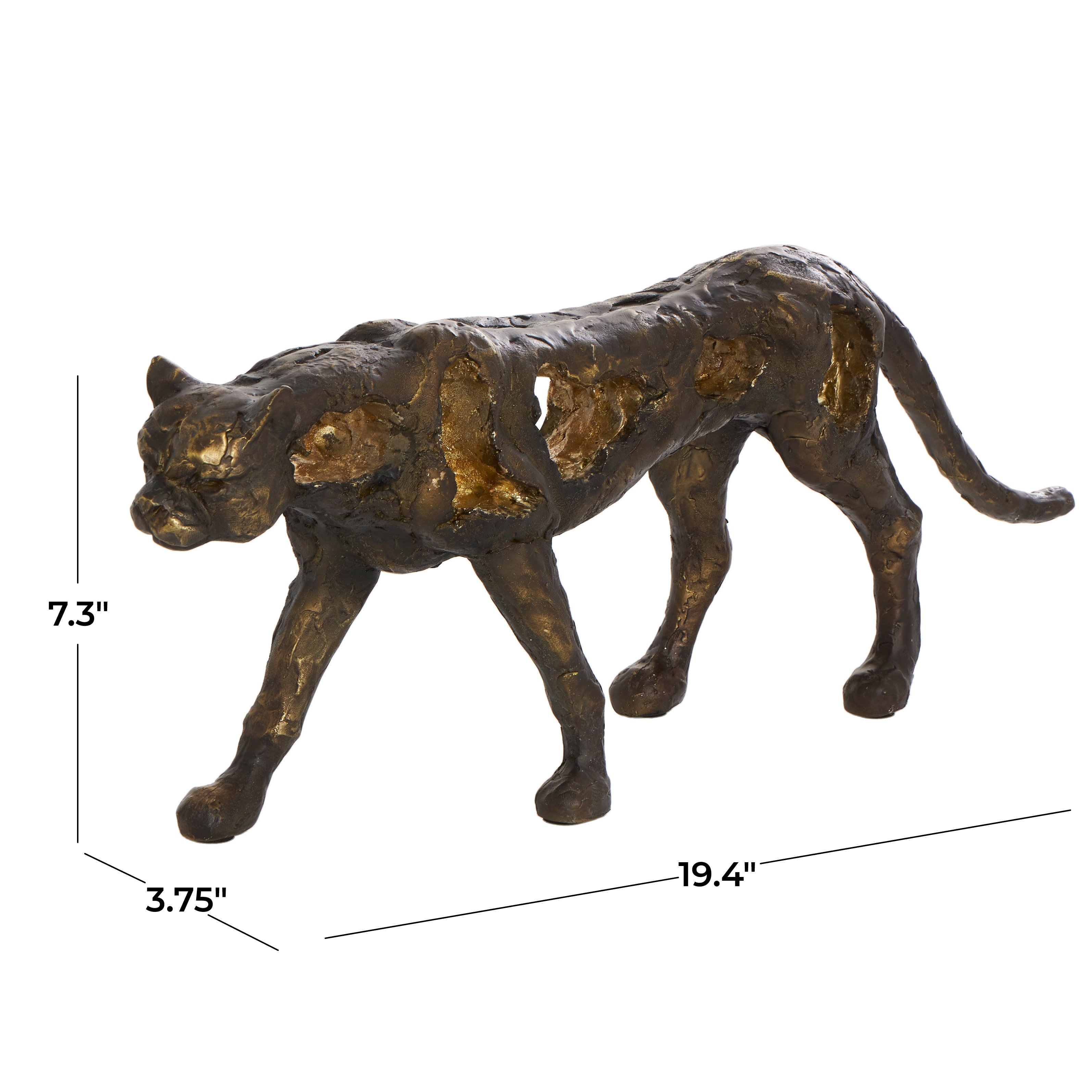Bronze Polystone Distressed Textured Leopard Sculpture with Cutouts and Gold Accents