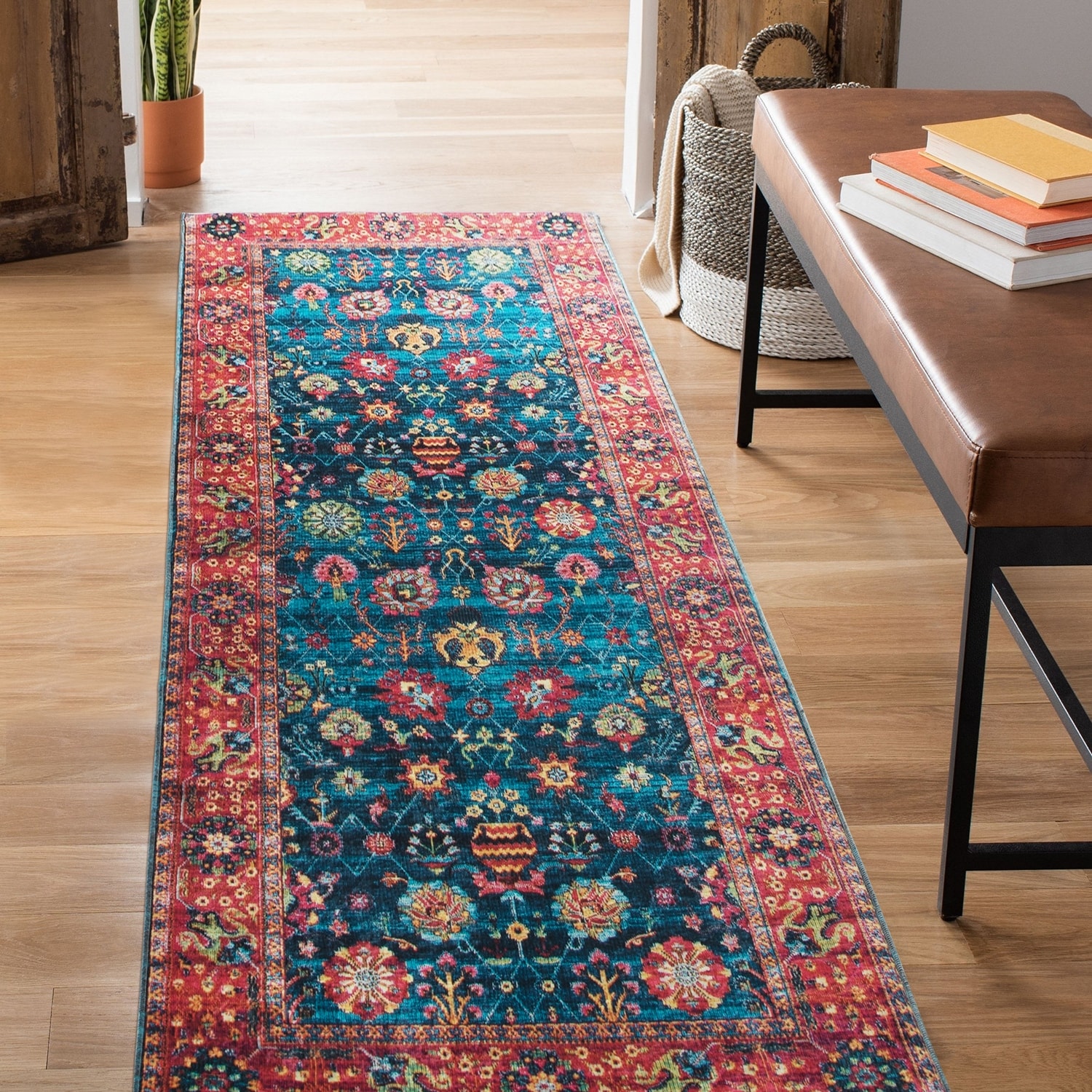 UrbanNest Rugs Traditional Vintage Non Slip Machine Washable Printed Area Rug, Blue Hot Pink