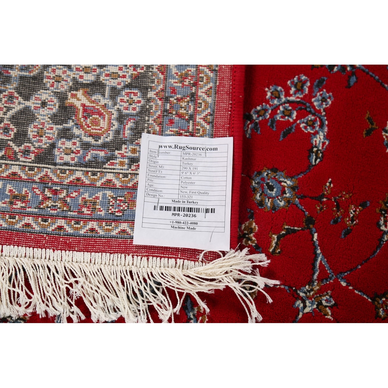 Traditional Floral Red Kashmar Turkish Area Rug Machine Made Carpet - 6'3" x 9'6"