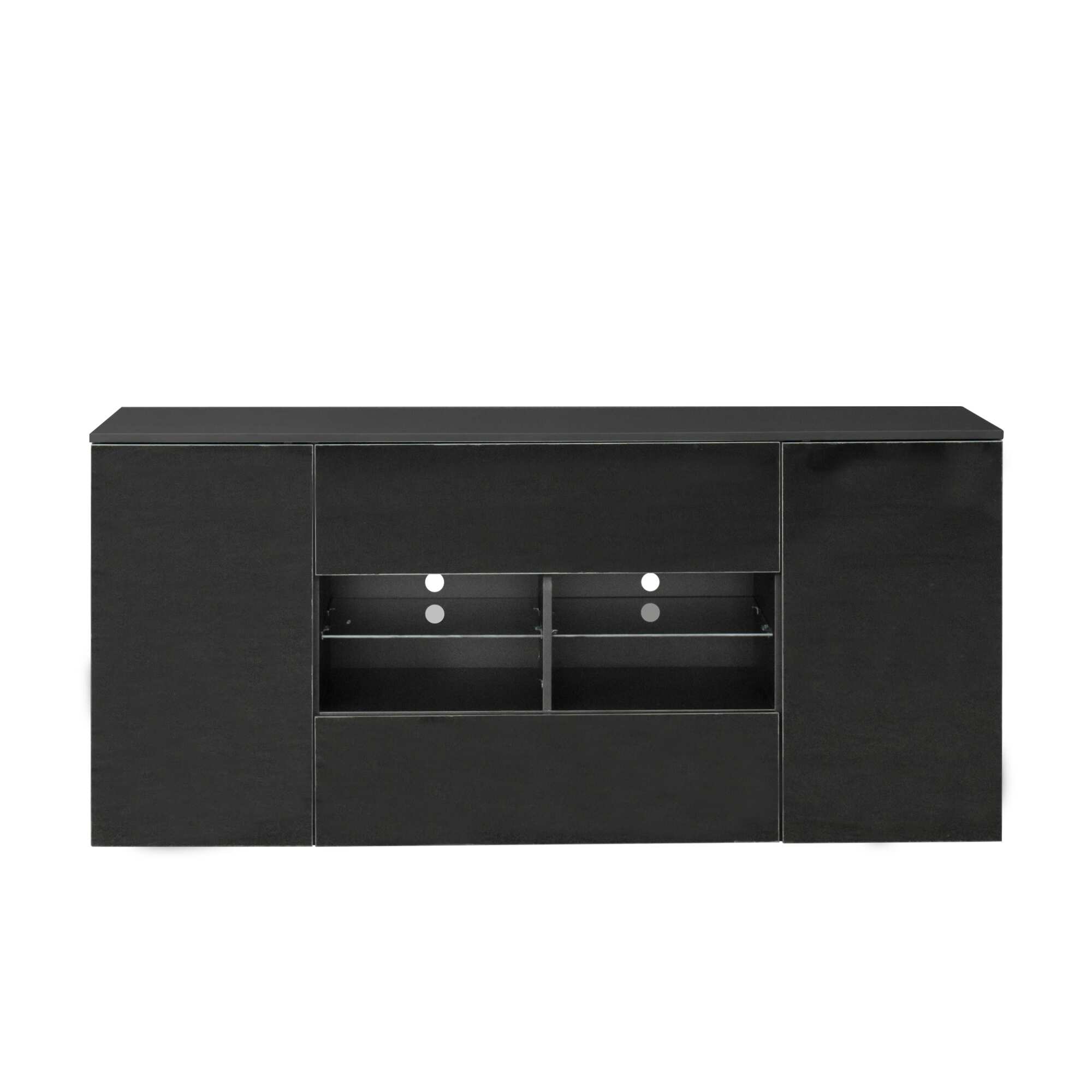 Black TV Cabinet Side Cabinet Entertainment Units with Double Doors and Drawers Suitable TV Console for Living Room