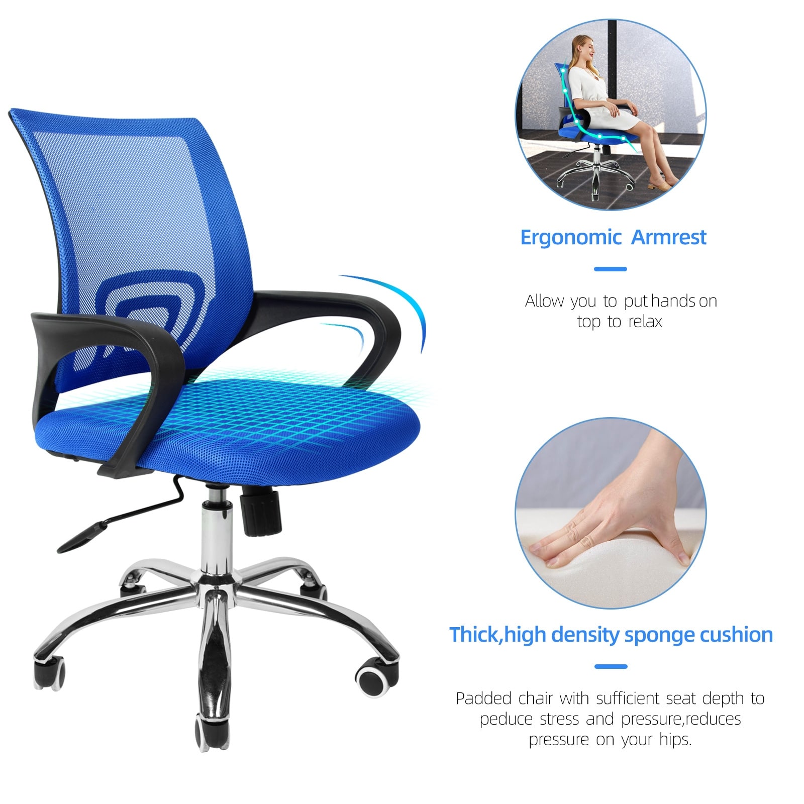 Task Chair with Ergonomic Mesh Computer Wheels and Lumbar Support Study ,Adjustable Height