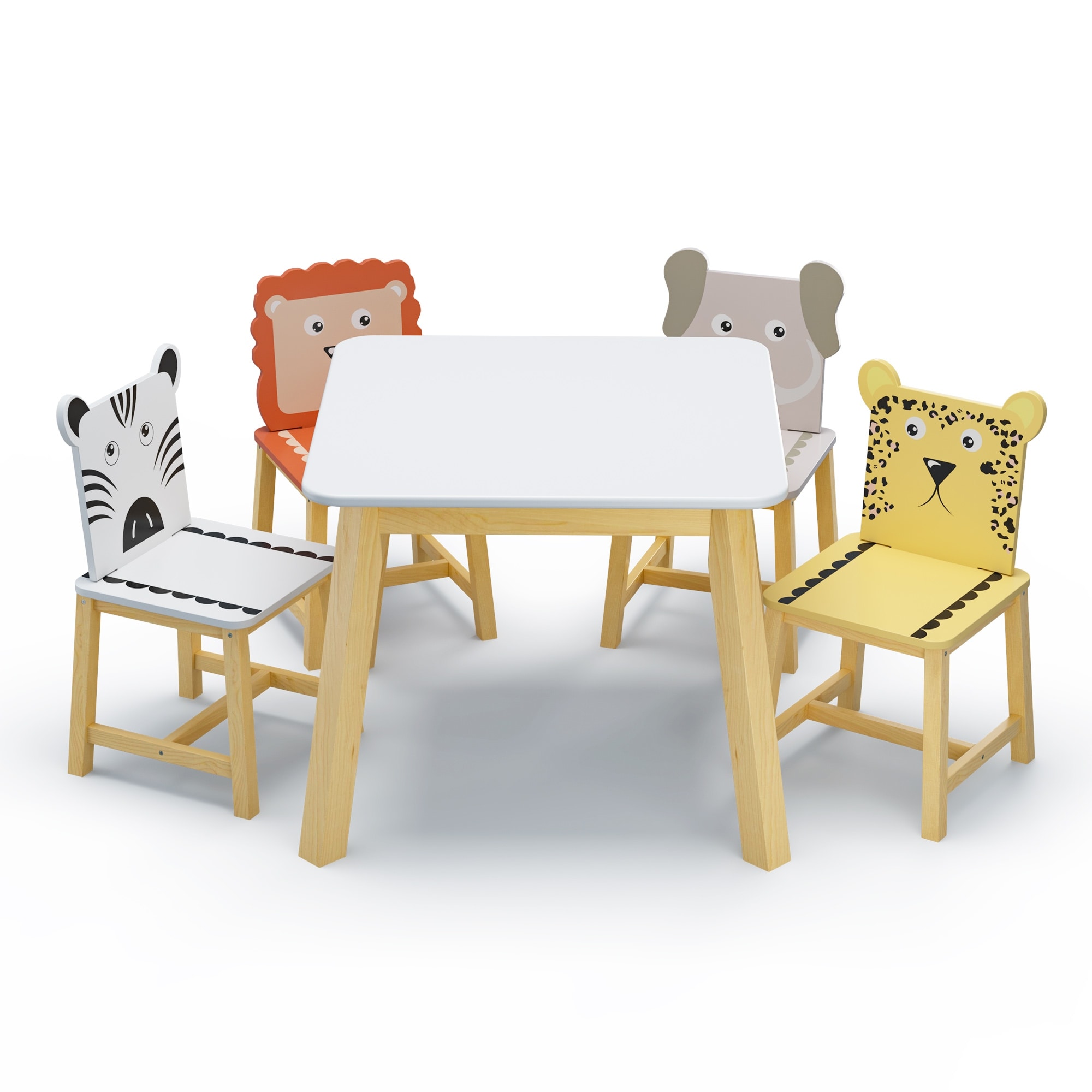 5pcs Activity Art Kids Table and Chair Set w/4 Cartoon Animals Chairs