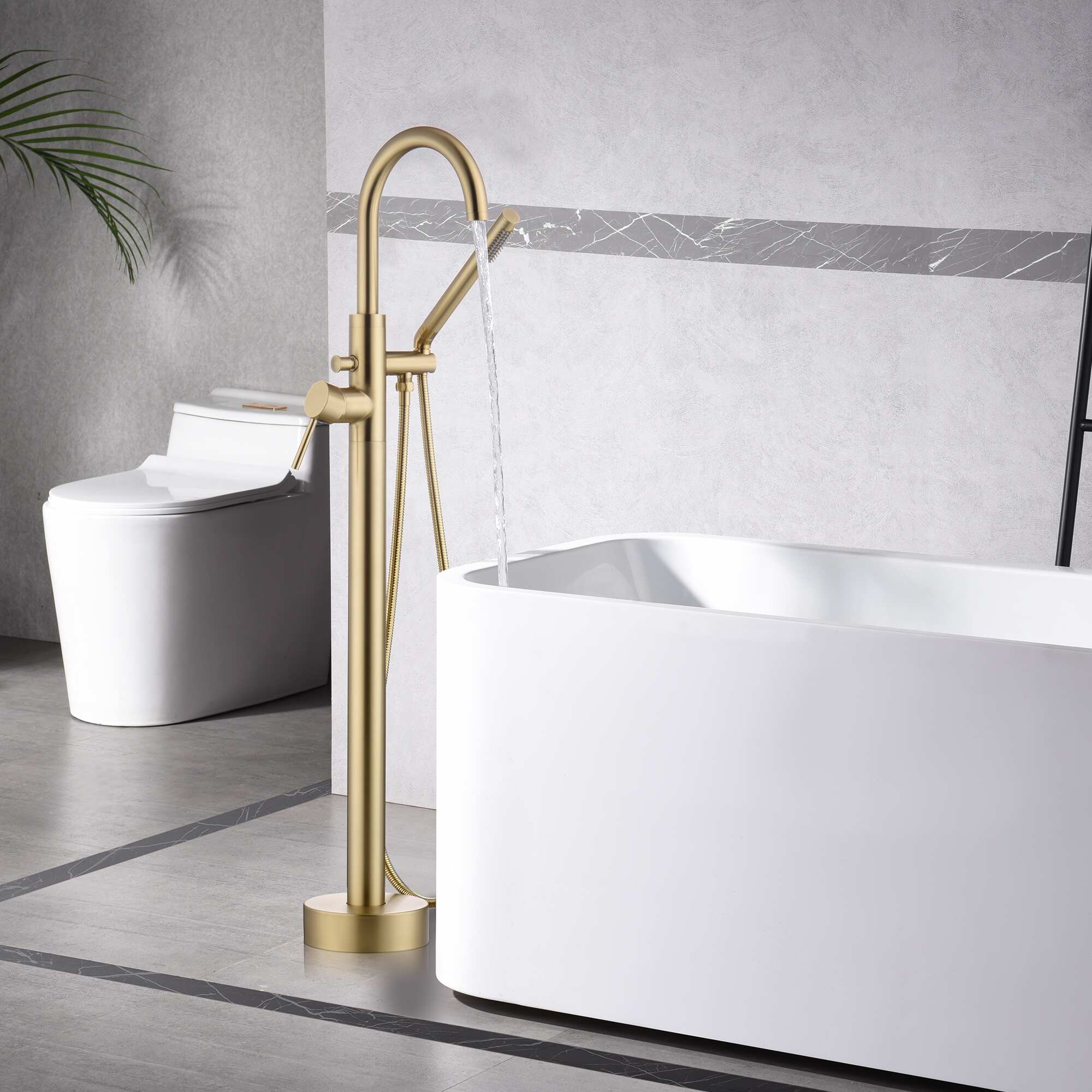 sumerain Freestanding Tub Faucet Floor Mounted Bathtub Faucet with Handheld Shower