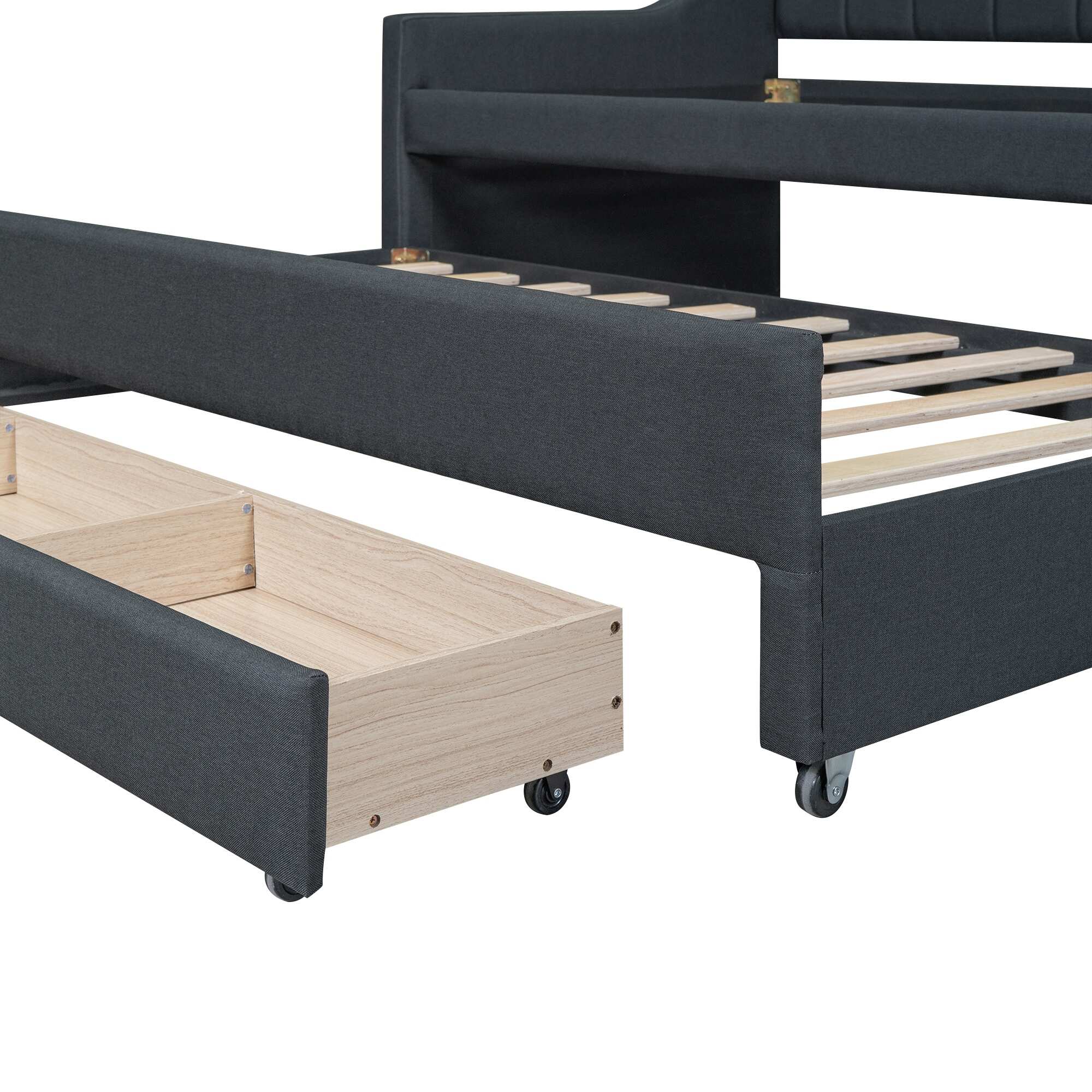 Modern Twin Size Upholstered Daybed with Trundle and Three Drawers