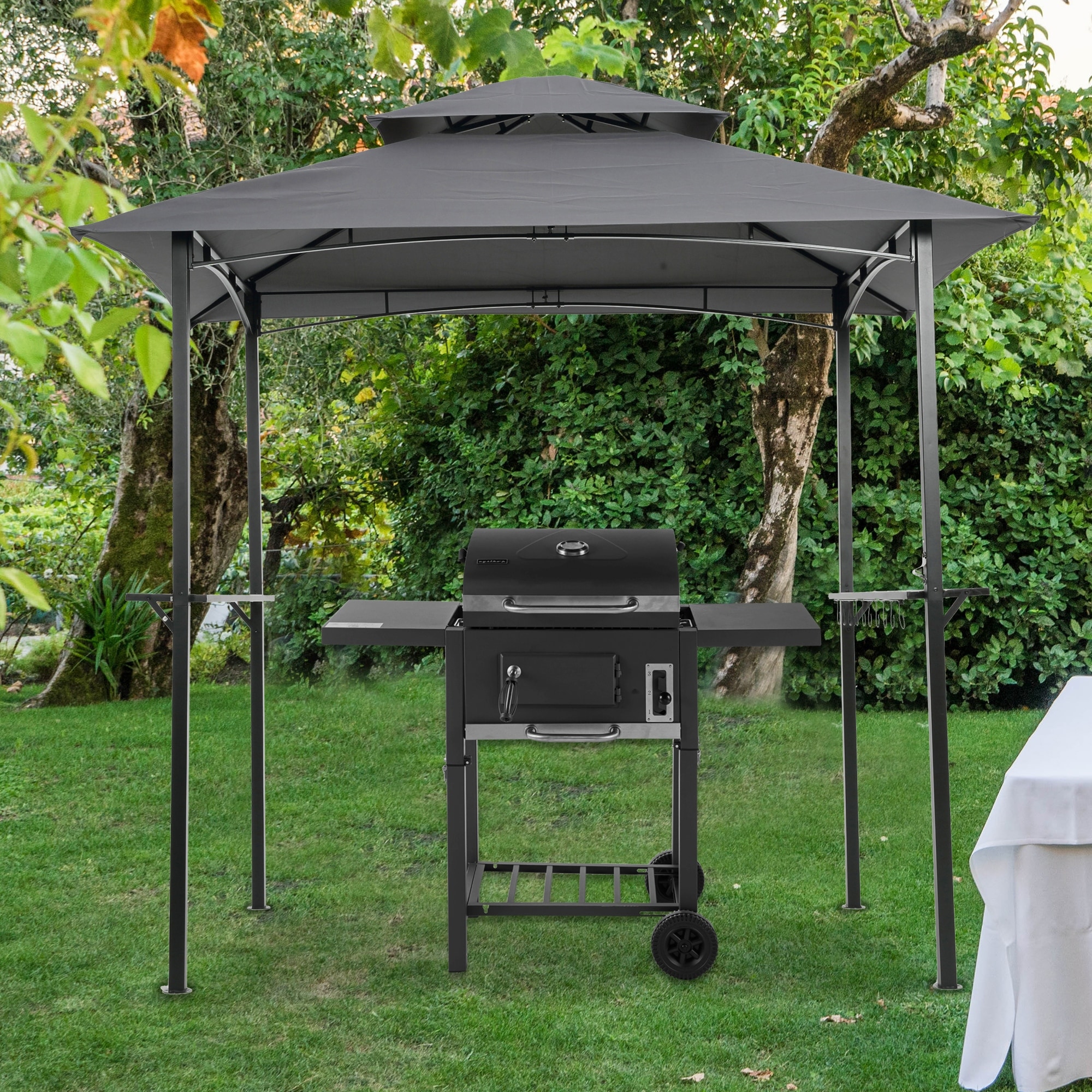 Gray 8 x 5 ft Grill Gazebo Canopy, Replacement BBQ Tent Roof Cover, UV-Fire-Water Protection