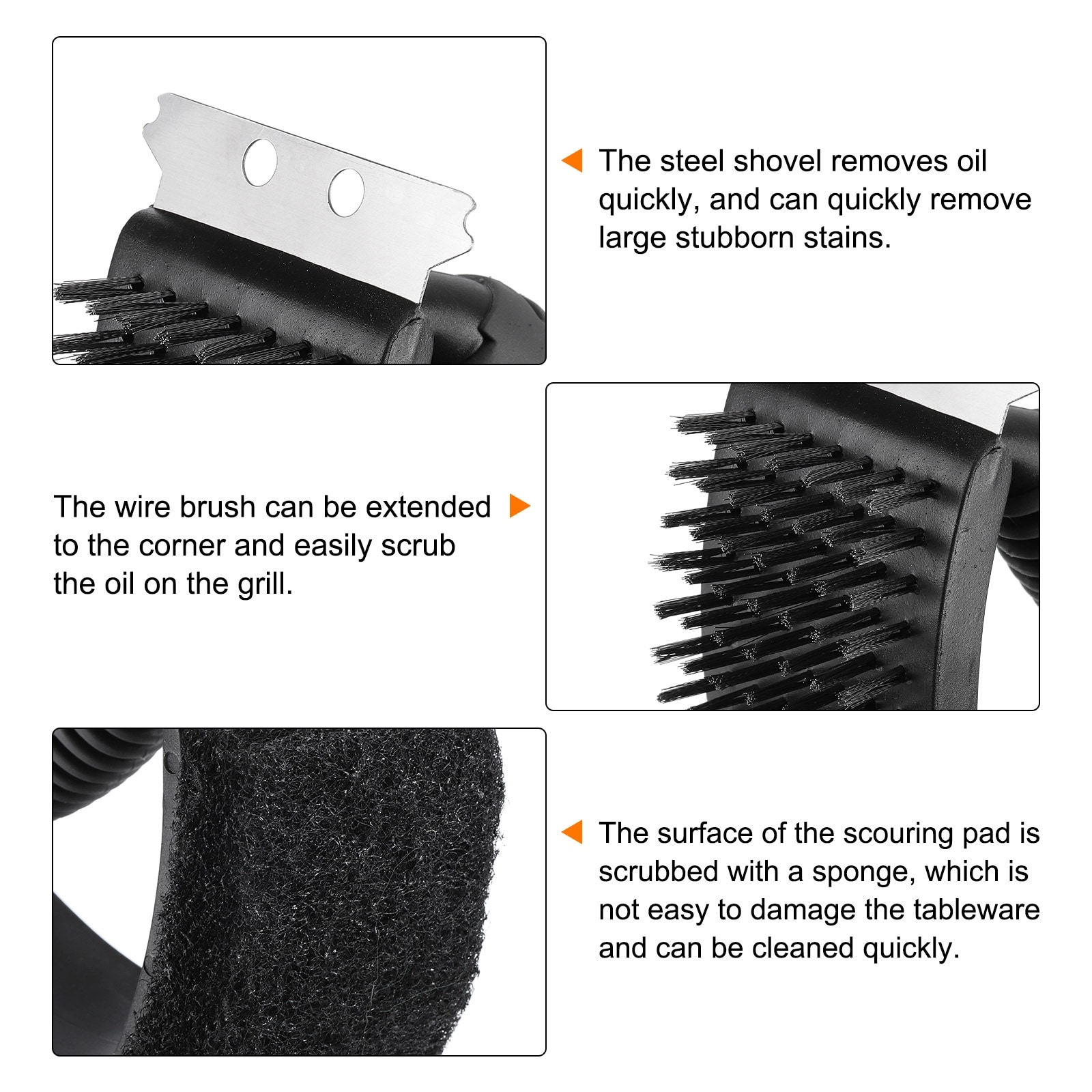 6" Handheld Grill Brush Steel Bristles Grill Clean Brush,, Scour Pad