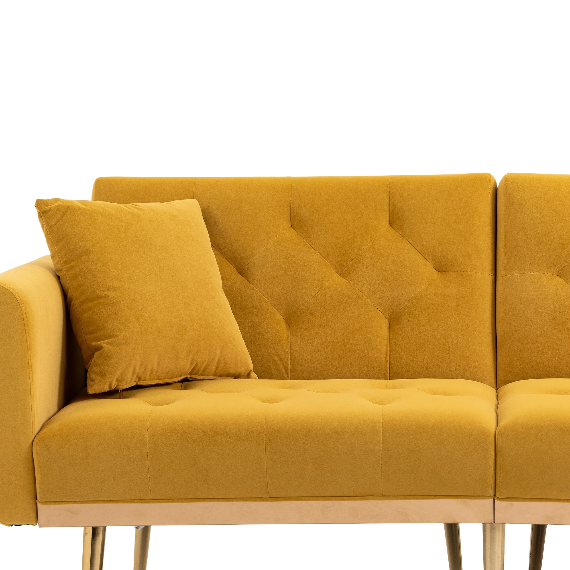 Split Sleeper Loveseat with Convertible Recliners Sofa Bed, Mustard