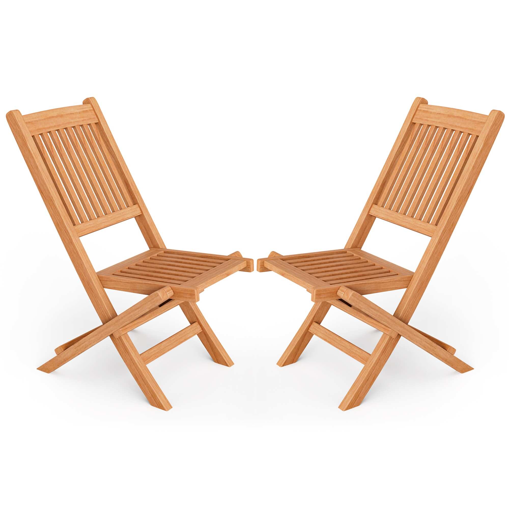 Gymax Set of 2 Teak Wood Outdoor Chair Folding Portable Patio Chair w/