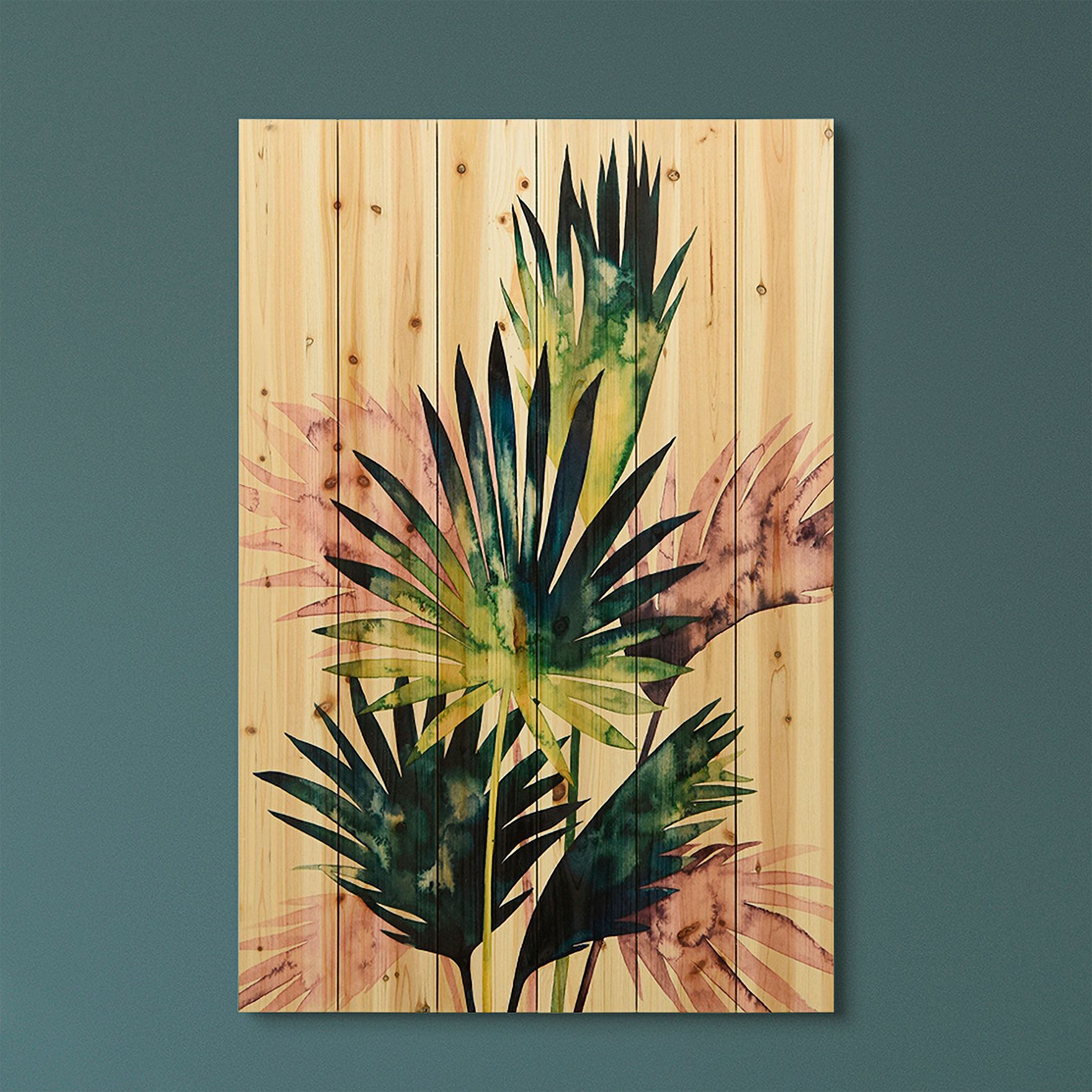 Twilight Palms III 36" High Giclee Print Solid Wood Wall Art