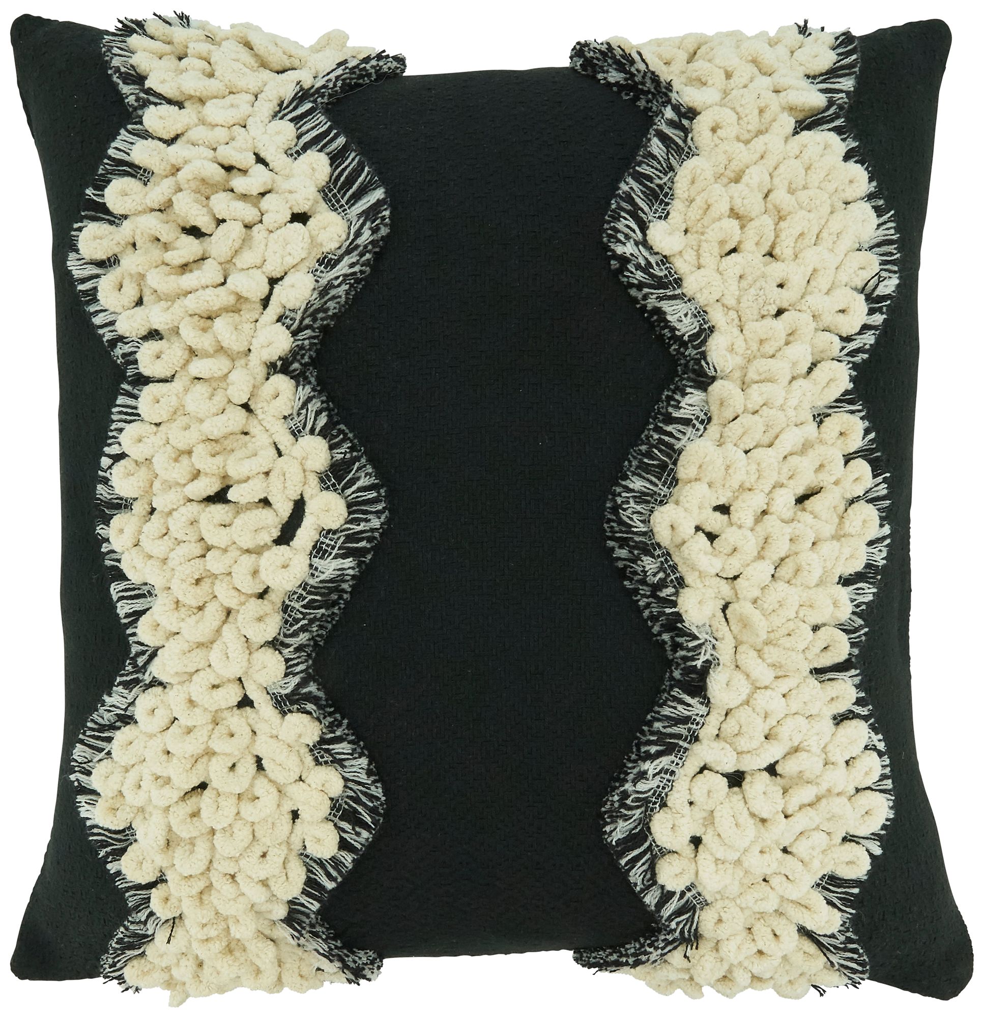 Evelyn Black White Yarn Lace 18" Square Throw Pillow