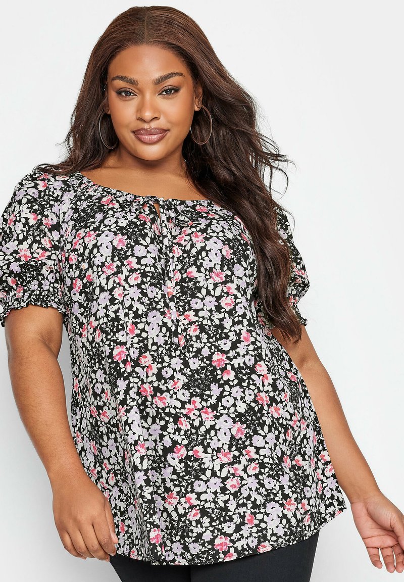 Yours Clothing FLORAL PRINT PUFF SLEEVE GYPSY  - Bluse